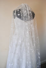 Load image into Gallery viewer, White Embroidered Celestial Bridal Veil, Soft Tulle with Sequin Stars Wedding Veil
