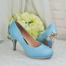 Load image into Gallery viewer, Blue Suede Wedding Shoes and Matching Clutch Bag with &#39;Cherry Blossom&#39;,
