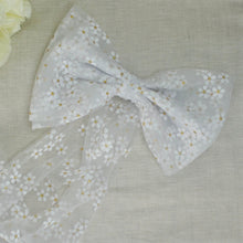 Load image into Gallery viewer, Tulle Bridal Bow with White Daisy Wildflower Embroidery
