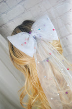 Load image into Gallery viewer, White with Rainbow Pearl Bride Hair Bow
