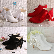 Load image into Gallery viewer, Lace Bridal Boots with Chunky Low Heel
