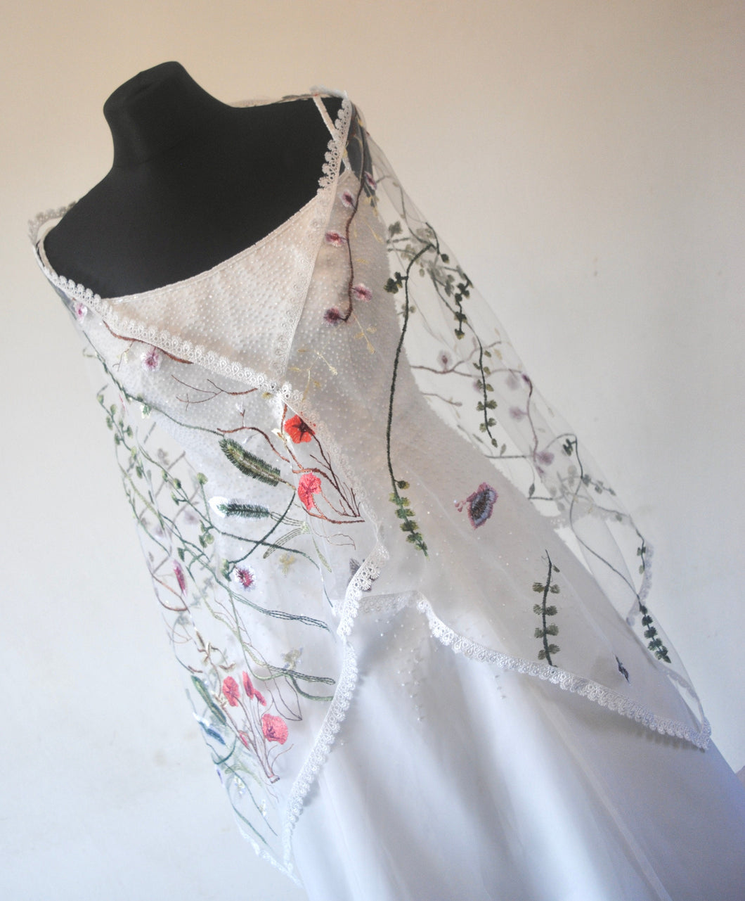 Embroidered Floral Shawl Scarf Wrap Head Covering Mantilla Veil Wedding Veil Alternative,