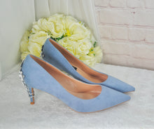 Load image into Gallery viewer, Blue Suede Bridal Shoes 6cm Heel  Size UK8/US10.5
