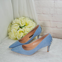 Load image into Gallery viewer, Blue Suede Bridal Shoes 6cm Heel  Size UK8/US10.5
