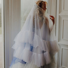 Load image into Gallery viewer, Ruffle edge wedding veil in soft tulle with comb for the bride, 2 Tier
