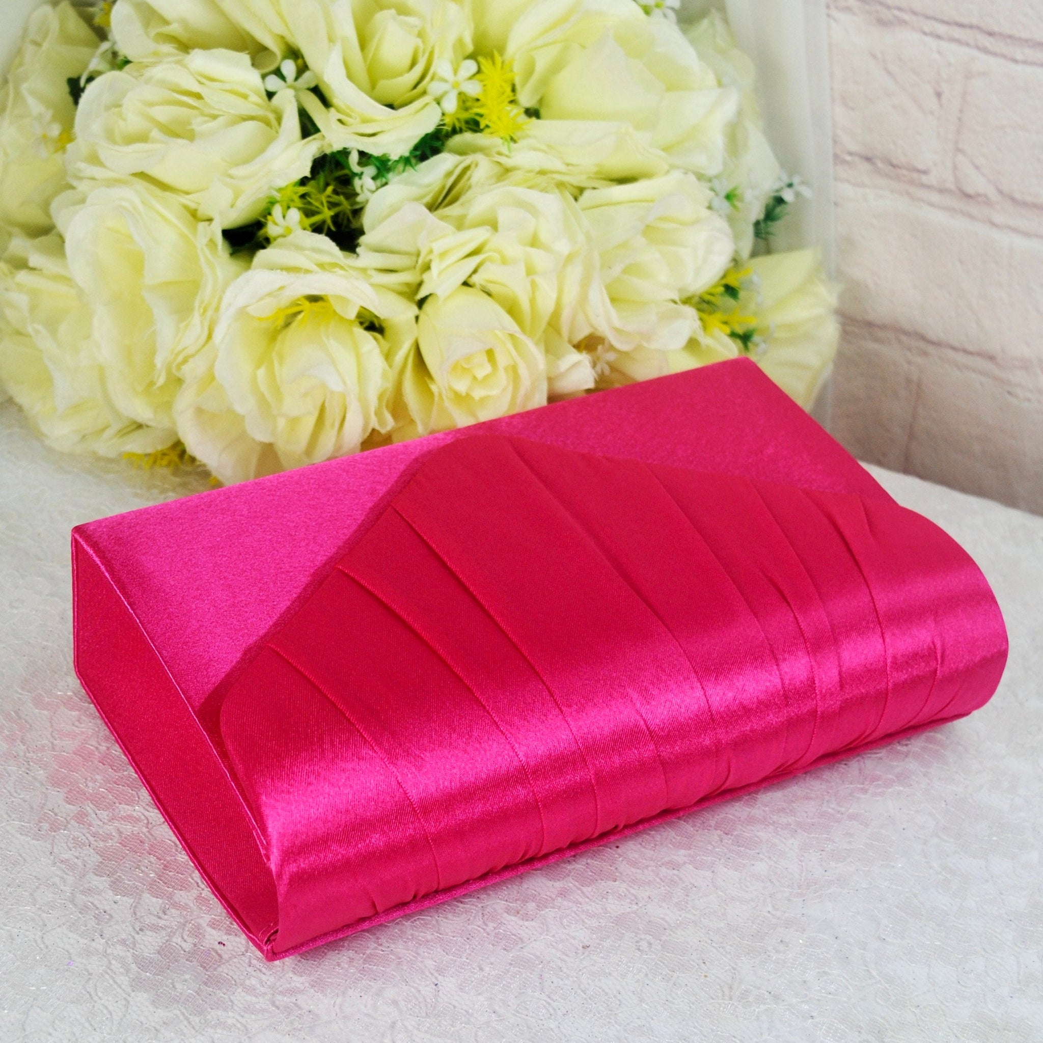 Fuchsia Pink Bride Satin Clutch Bag Rose Hot Pink Over 25 colours Becci s Bridal Designs