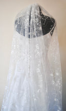 Load image into Gallery viewer, White Embroidered Celestial Bridal Veil, Soft Tulle with Sequin Stars Wedding Veil
