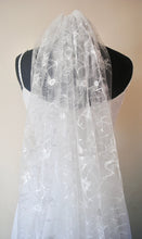 Load image into Gallery viewer, White Embroidered Celestial Bridal Veil, Soft Tulle with Sequin Stars Wedding Veil
