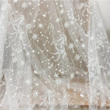 Load image into Gallery viewer, White Embroidered Celestial Bridal Veil, Soft Tulle with Sequin Stars Wedding Veil
