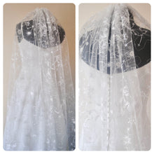 Load image into Gallery viewer, White Embroidered Celestial Bridal Veil, Soft Tulle with Sequin Stars Wedding Veil
