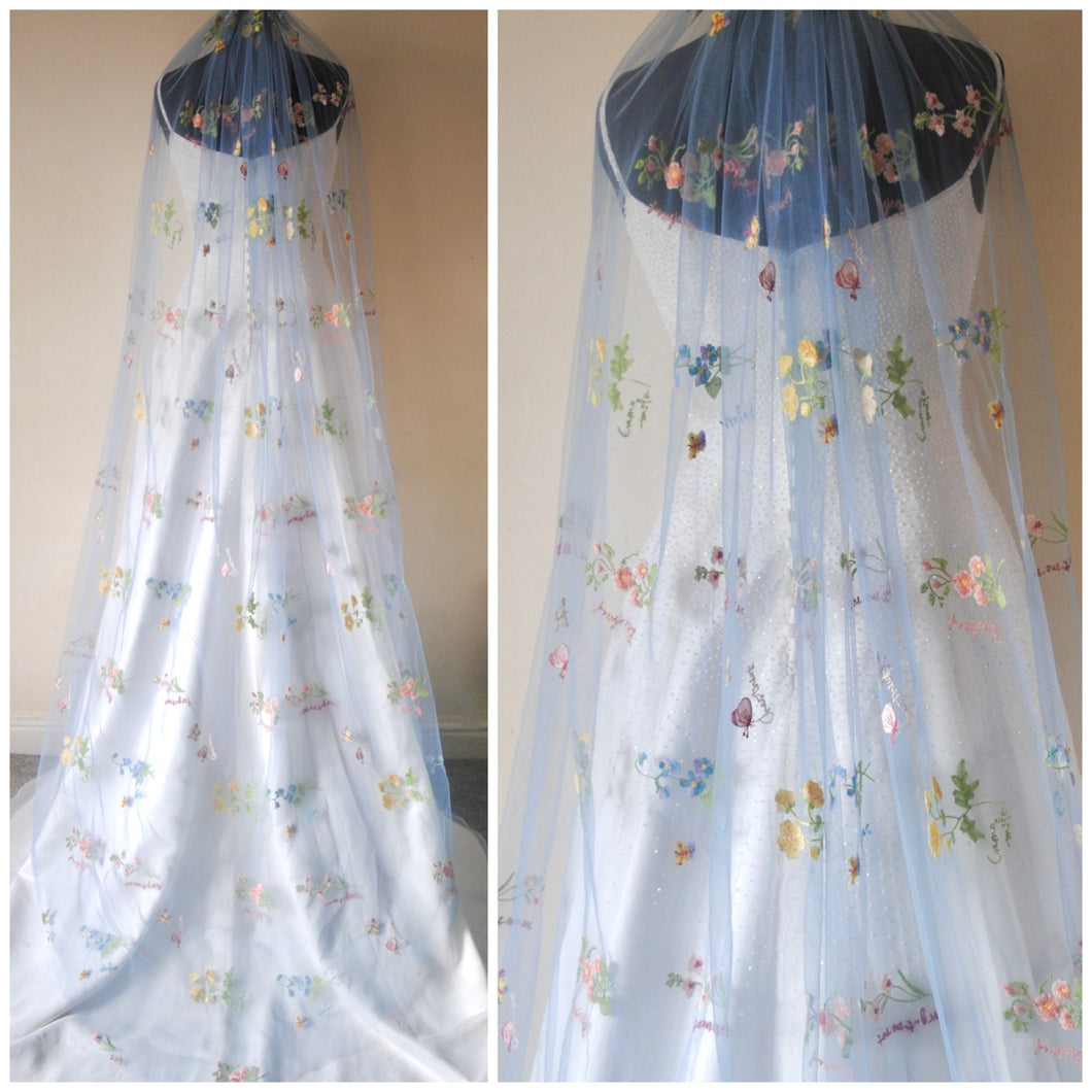 Blue Meadow Flower Wedding Veil