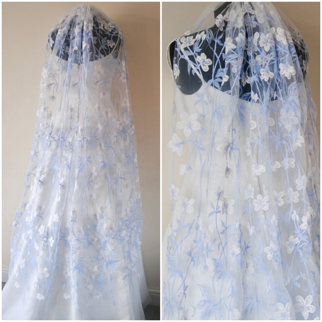 Blue Flower Floral Veil