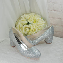 Load image into Gallery viewer, Glitter Wedding Shoes, 2 Inch Chunky Heel Shoes.
