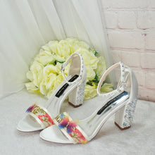 Load image into Gallery viewer, Embroidered Block Heel Bridal Shoes with Silk Butterflies
