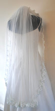 Load image into Gallery viewer, Floral Embroidered Lace Edge Bridal Veil with Sage Green Details
