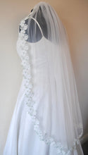 Load image into Gallery viewer, Floral Embroidered Lace Edge Bridal Veil with Sage Green Details
