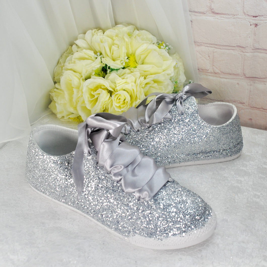 Silver Glitter Trainers Sneaker  Size UK7/US9.5