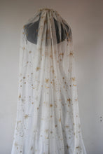 Load image into Gallery viewer, Beautiful Embroidered Wedding Veil - Blue, Cream, Black, Navy Gold Celestial Moon and Star Embroidery, Up to Cathedral Length Cape
