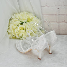 Load image into Gallery viewer, Ivory Block Heel or Low Kitten Heel Wedding Shoes with Floral Lace Appliqué
