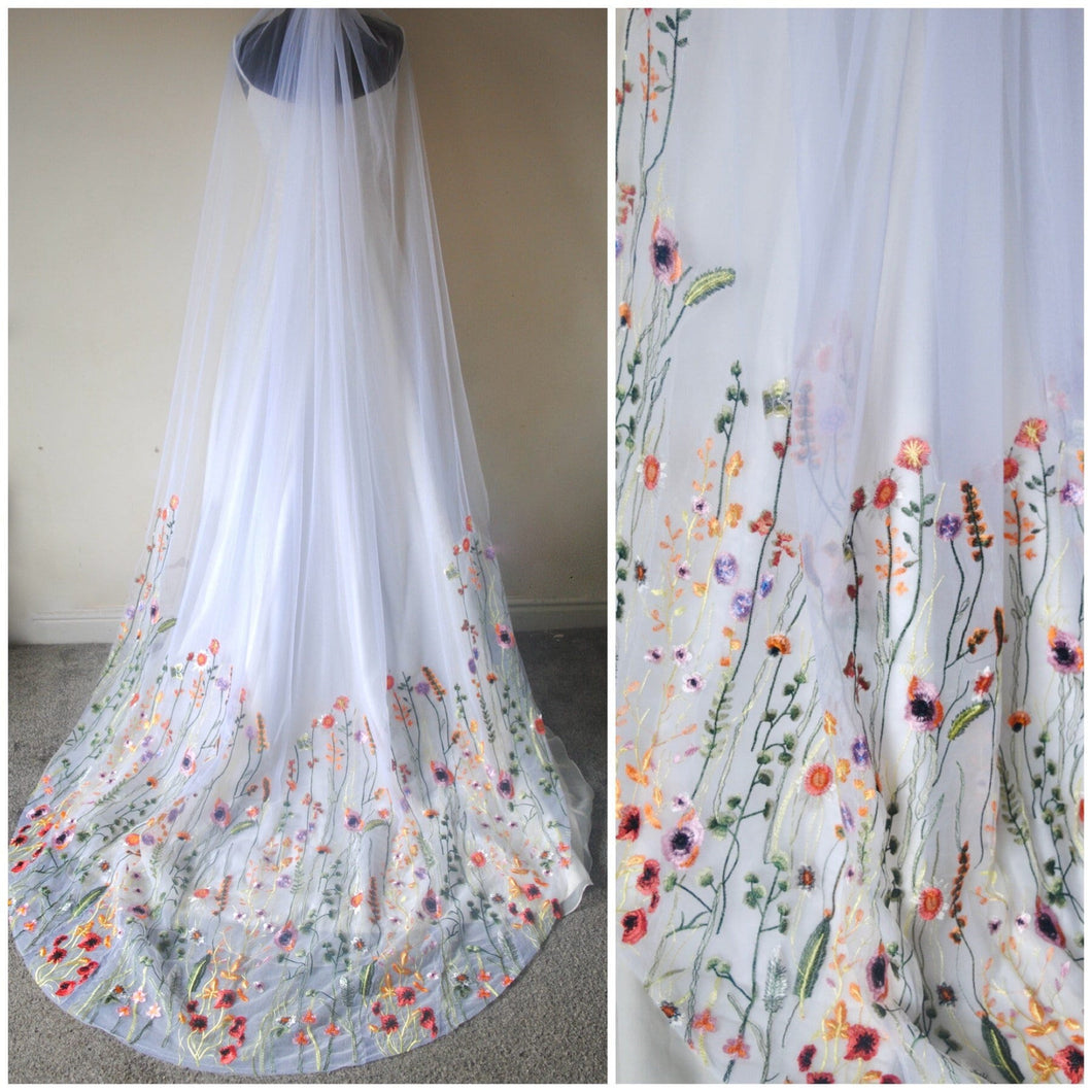 Secret Garden - Orange Embroidered Edge Veil