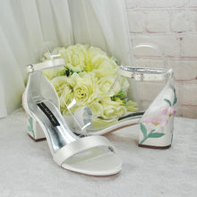 Load image into Gallery viewer, Ivory Satin Bridal Sandals with Floral Embroidery
