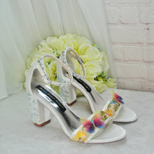 Load image into Gallery viewer, Embroidered Block Heel Bridal Shoes with Silk Butterflies
