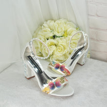 Load image into Gallery viewer, Embroidered Block Heel Bridal Shoes with Silk Butterflies
