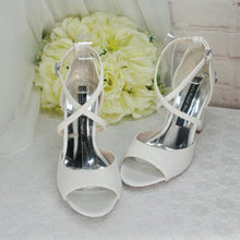 Load image into Gallery viewer, Ivory Shimmer Block Heel Bridal Sandals
