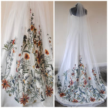 Load image into Gallery viewer, Autumnal Embroidered Edge Floral wedding veil
