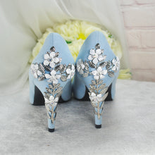 Load image into Gallery viewer, Blue Round Toe with Silver Flower Heel UK6/US8.5
