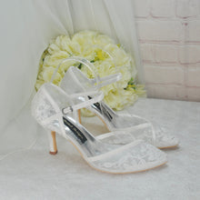 Load image into Gallery viewer, Ivory Block Heel or Low Kitten Heel Wedding Shoes with Floral Lace Appliqué
