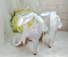 Load image into Gallery viewer, Crystal Sparkling Bridal Heels with Matching Clutch Bag
