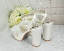 Load image into Gallery viewer, Platform White Wedding Bridal Heels Shoes Bow Block Heel Sandals
