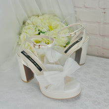 Load image into Gallery viewer, Platform White Wedding Bridal Heels Shoes Bow Block Heel Sandals
