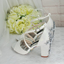 Load image into Gallery viewer, Ivory Shimmer Block Heel Bridal Sandals
