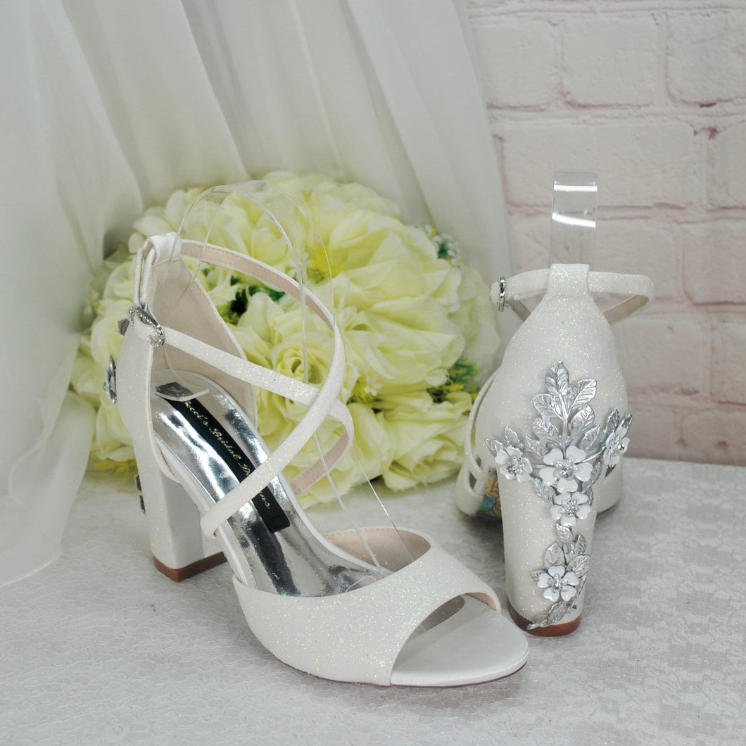 Ivory Shimmer Block Heel Bridal Sandals