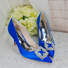 Load image into Gallery viewer, Blue Bridal Shoes with Crystal Decoration Shoe Clip - Size UK4 / US6.5
