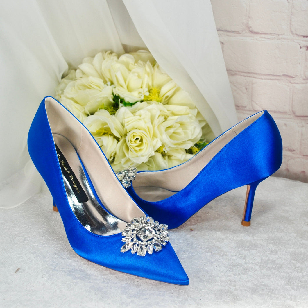 Bridal Pointed Court Shoes with Crystal Shoe Clip