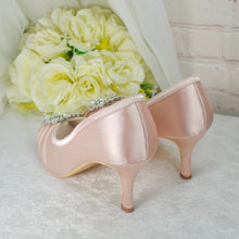 Load image into Gallery viewer, Nude Pink Satin Peep Toe Heels with Crystal Shoe Decoration - 3 inch Heel - Size UK5/US7.5
