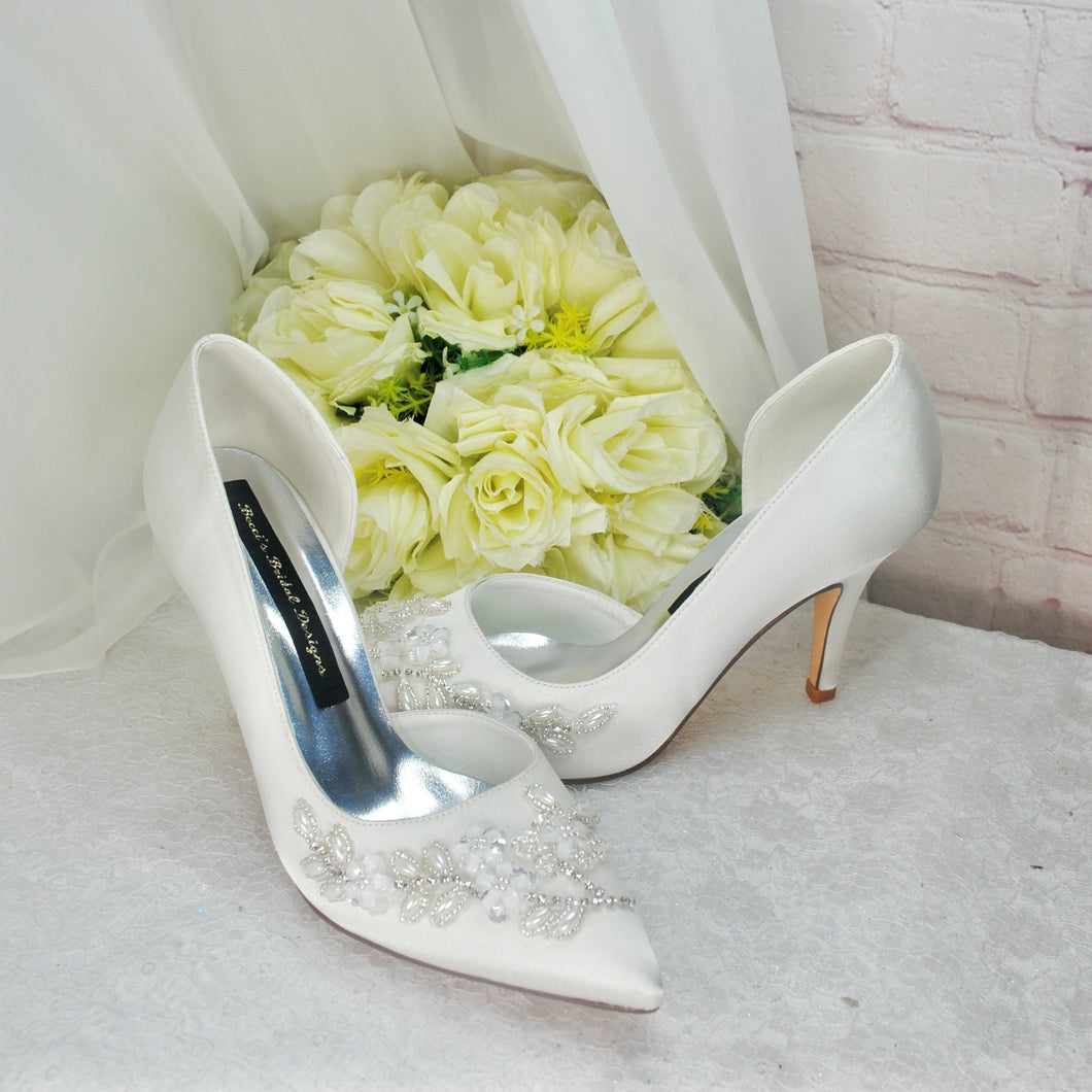 Ivory Wedding Heels, Floral Beaded Size UK5/US7.5