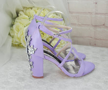 Load image into Gallery viewer, Lilac Satin Block Heel Bridal Sandals
