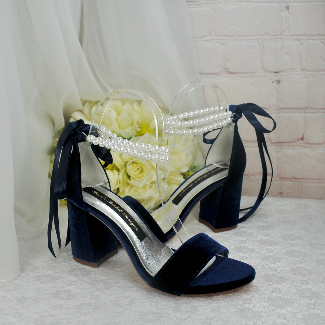 Velvet Bridal Sandals with Pearls - Other Colours