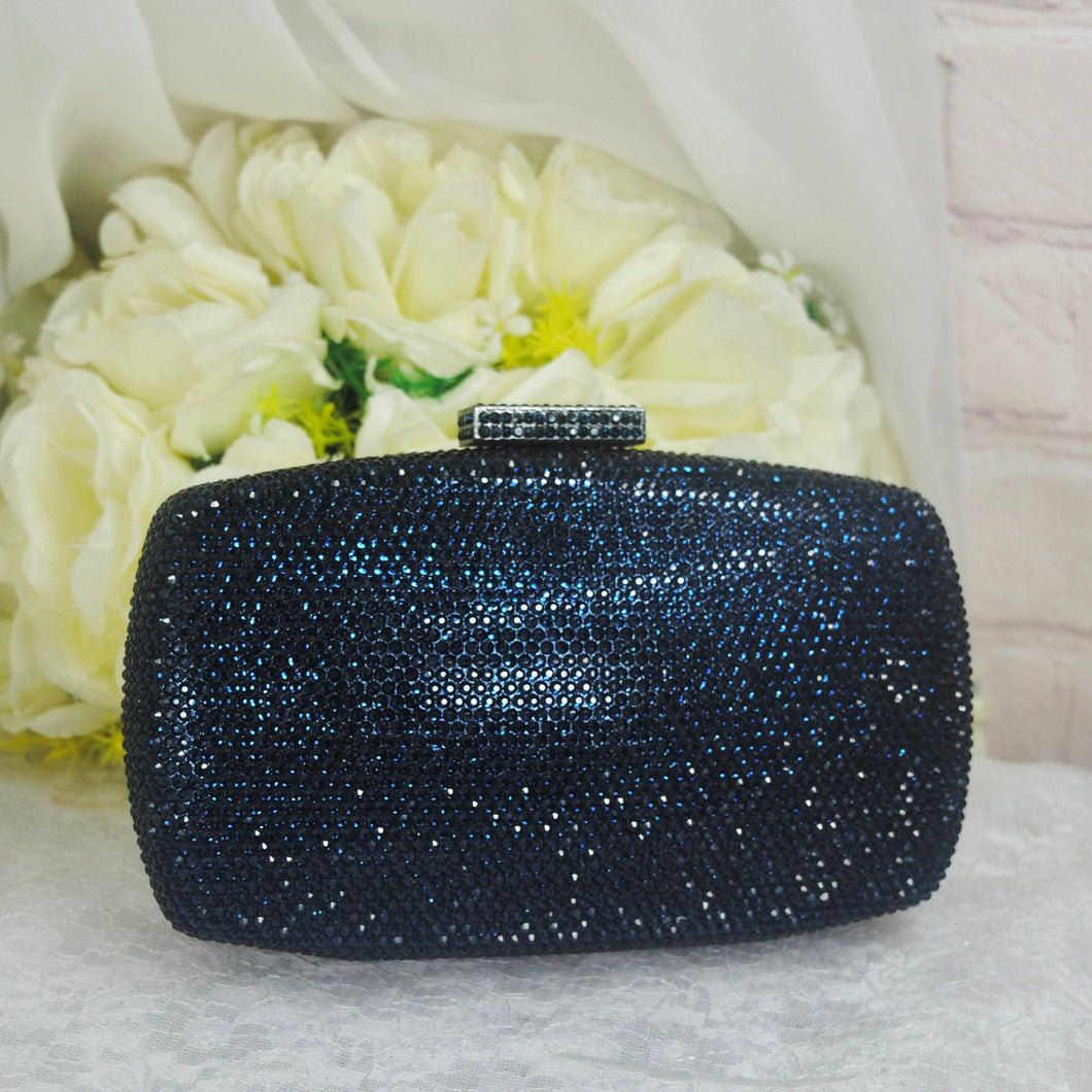 Stunning Navy Dark Blue Crystal Handmade Evening Clutch Bag Rhinestone Purse Other Colours