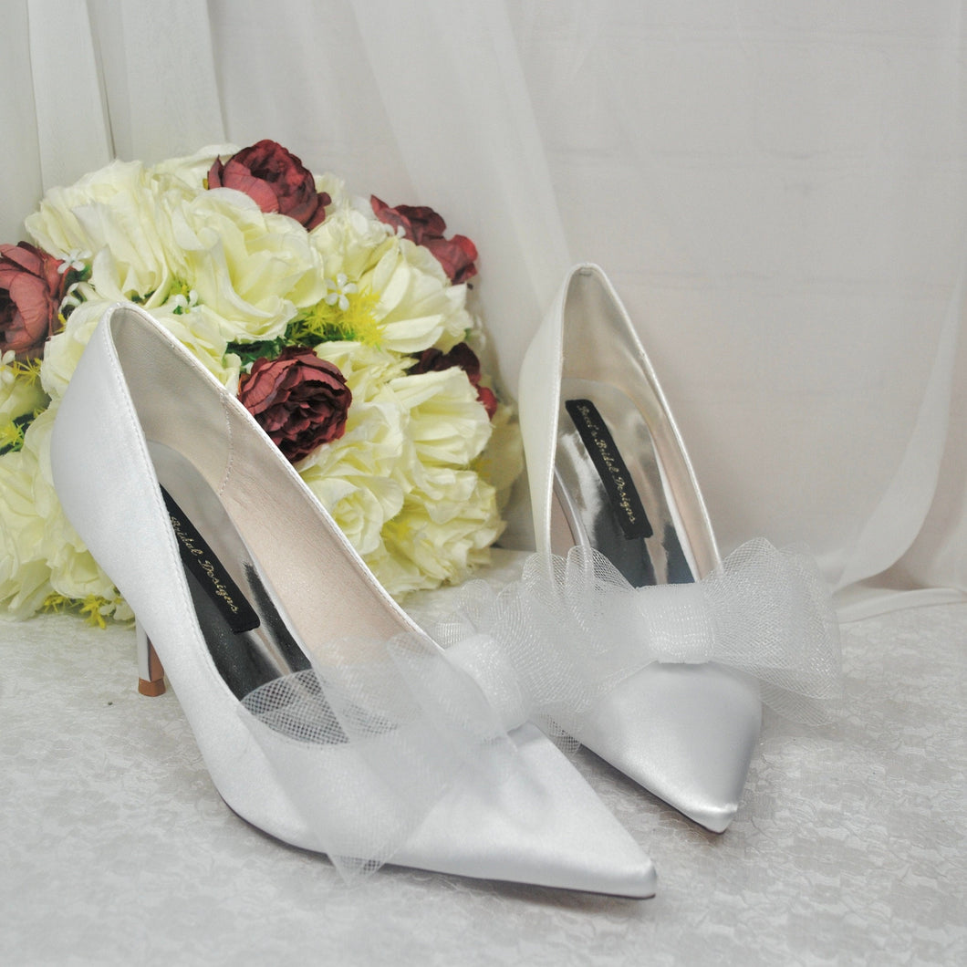 Wedding Shoe Clips, White Bow Clip Bridal Shoe, White Bows Handmade Clips For Bride. Custom Colour Structured Wedding Shoe Bows