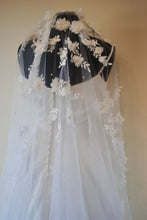 Load image into Gallery viewer, IN STOCK 3D Embroidered Floral and Pearl Wedding Veil, White Chapel Length Veil
