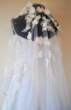 Load image into Gallery viewer, IN STOCK 3D Embroidered Floral and Pearl Wedding Veil, White Chapel Length Veil
