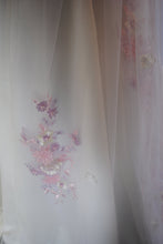 Load image into Gallery viewer, Beautiful cathedral wedding veil 3D Pink embroidered flowers, floral wedding veil, white bridal veil with exquisite floral embroidery
