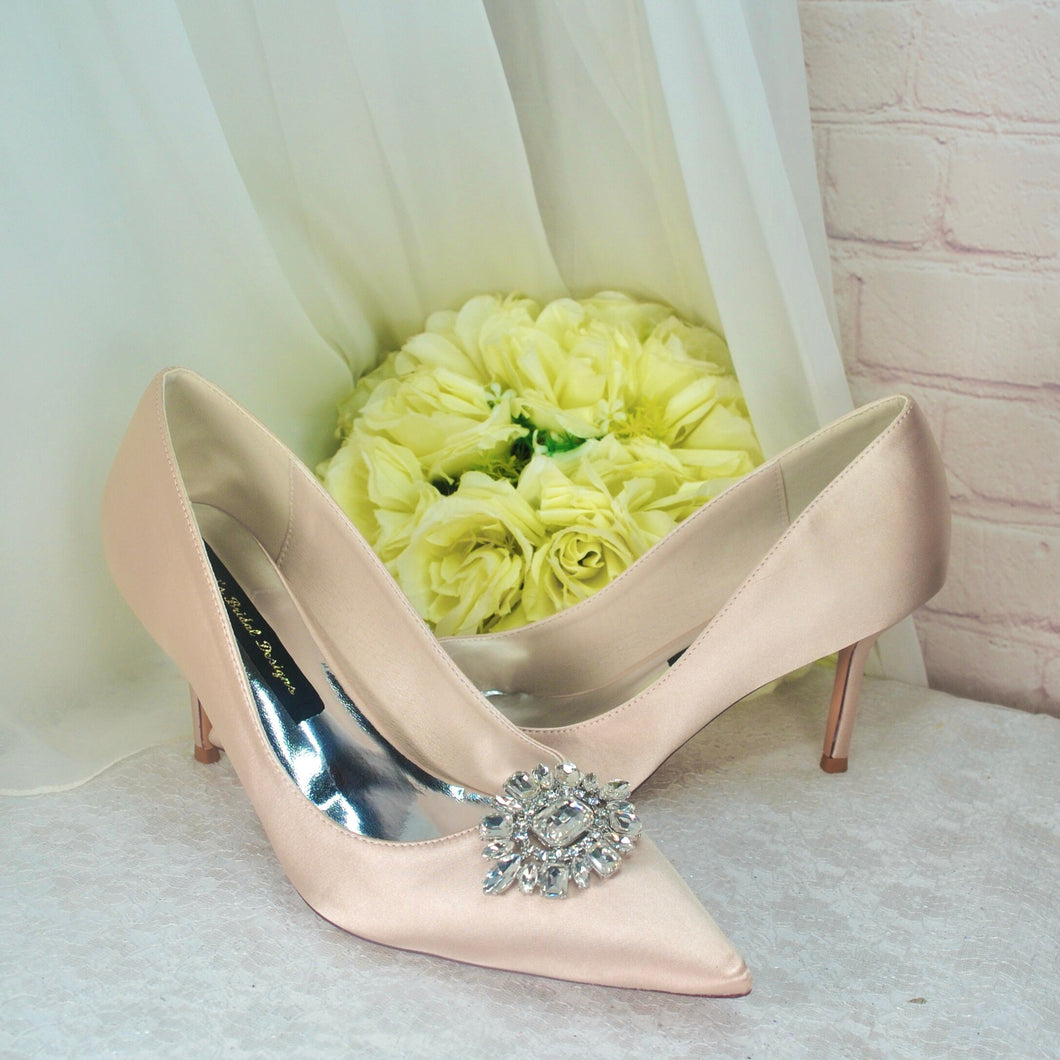 Champagne Bridal Heels with Removal Shoe Clip - Size UK6.5 / US9