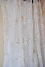 Load image into Gallery viewer, Soft Embroidered Veil Bridal White Swiss Dot Fabric with White Flowers and Shimmering Gold Embroidery
