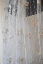 Load image into Gallery viewer, Soft Embroidered Veil Bridal White Swiss Dot Fabric with White Flowers and Shimmering Gold Embroidery
